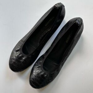 Theory Black Python Snakeskin Ballet Flats with Low Hidden Wedge Size 39.5